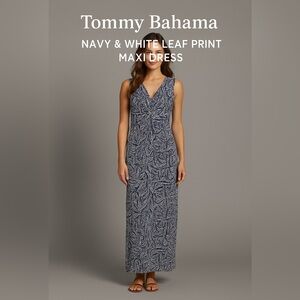 Tommy Bahama 🌿 Navy & White Leaf Print Maxi Dress – Size S/P
